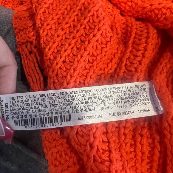 Zara Women's Orange Distressed Knit Sweater Size Medium - Picture 5 of 5